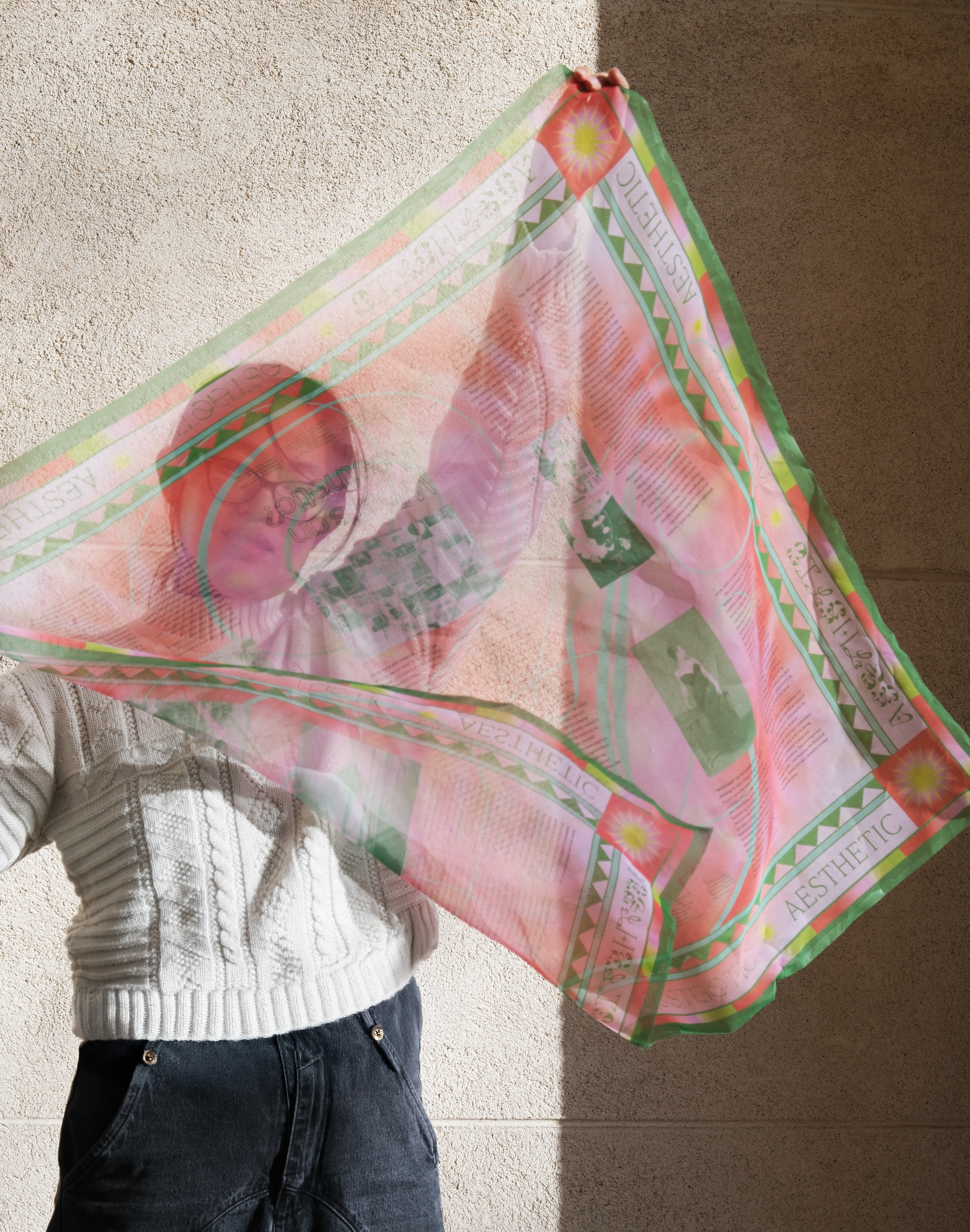 Photograph of the Aesthetic Scarf draped across fabric