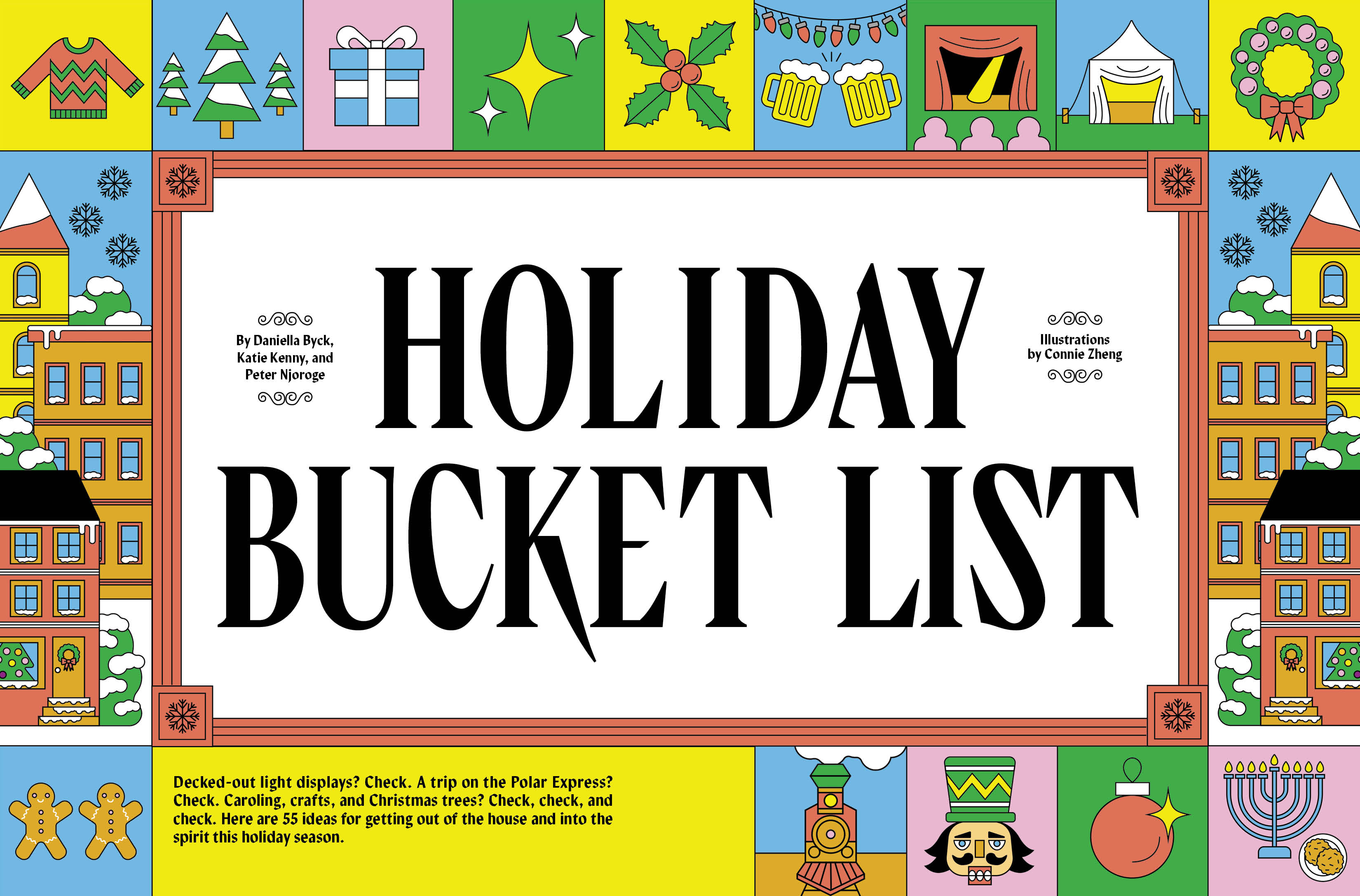 Holiday bucket list illustration spread