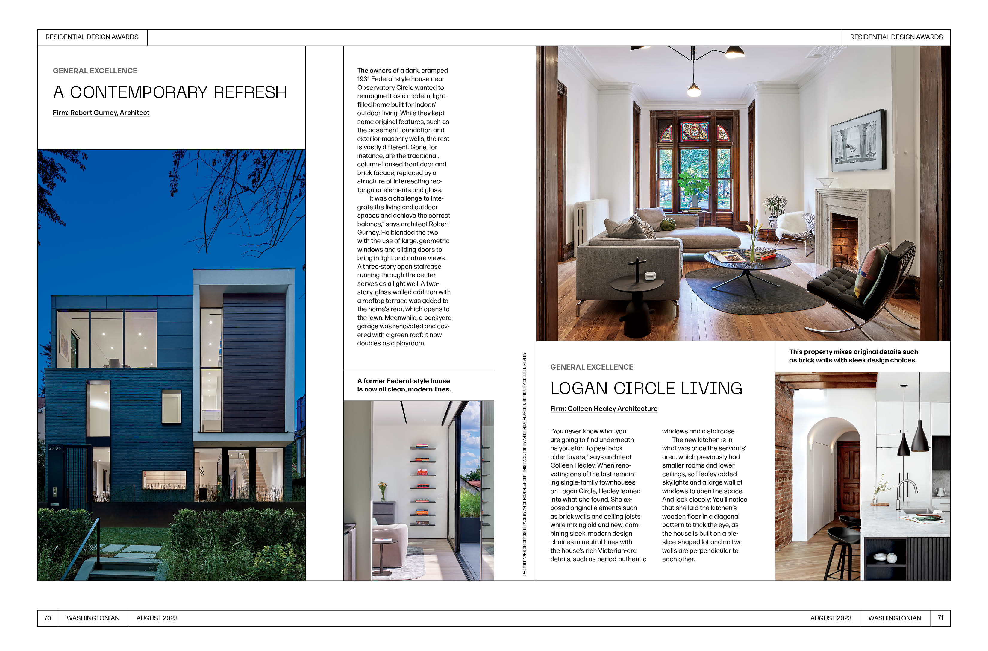Residential design awards feature spread from Washingtonian Magazine