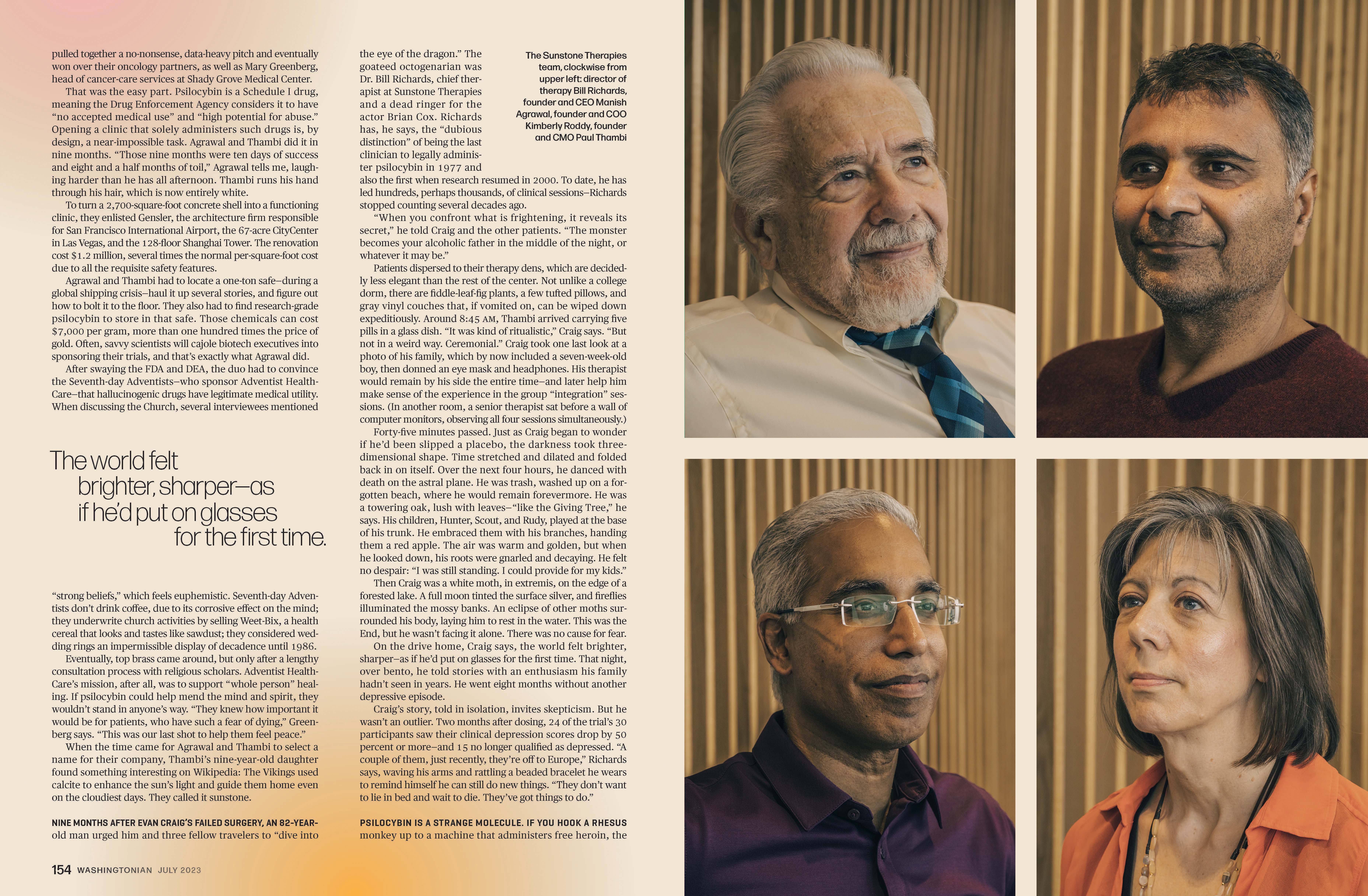 Psychedelic therapy feature spread from Washingtonian Magazine